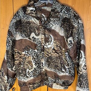 Women’s Vintage Fuda International Exotic Cats Silk Bomber Jacket Size Large
